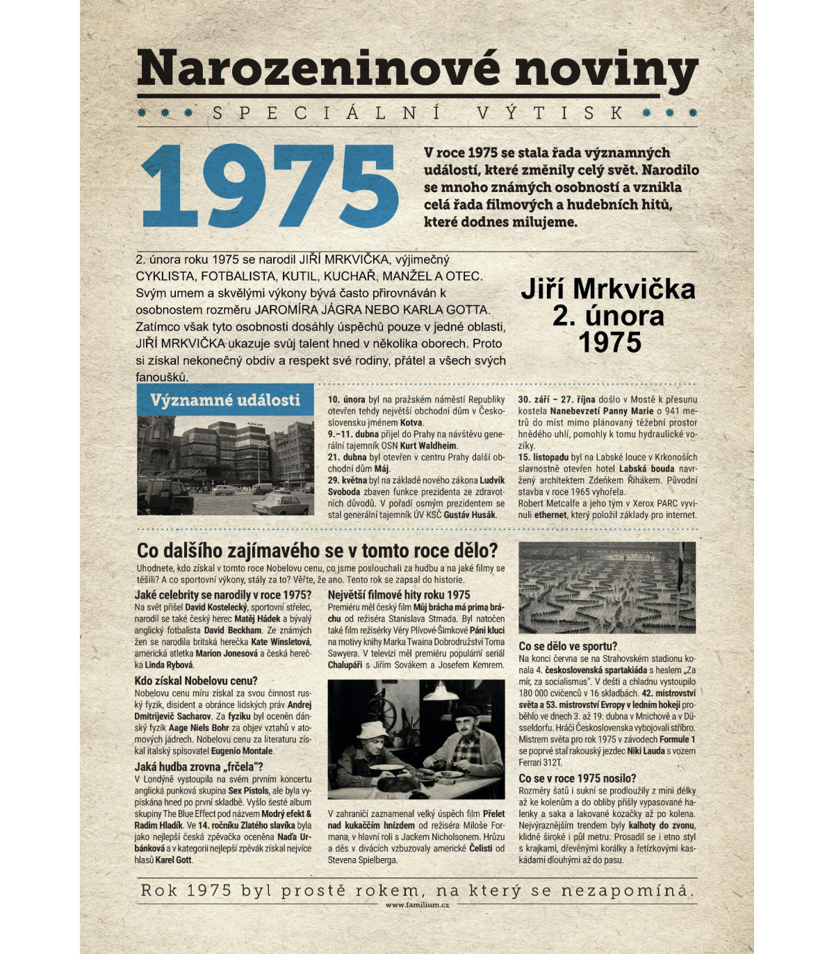 Narozeninové noviny 1975 | Originální dárky s věnováním