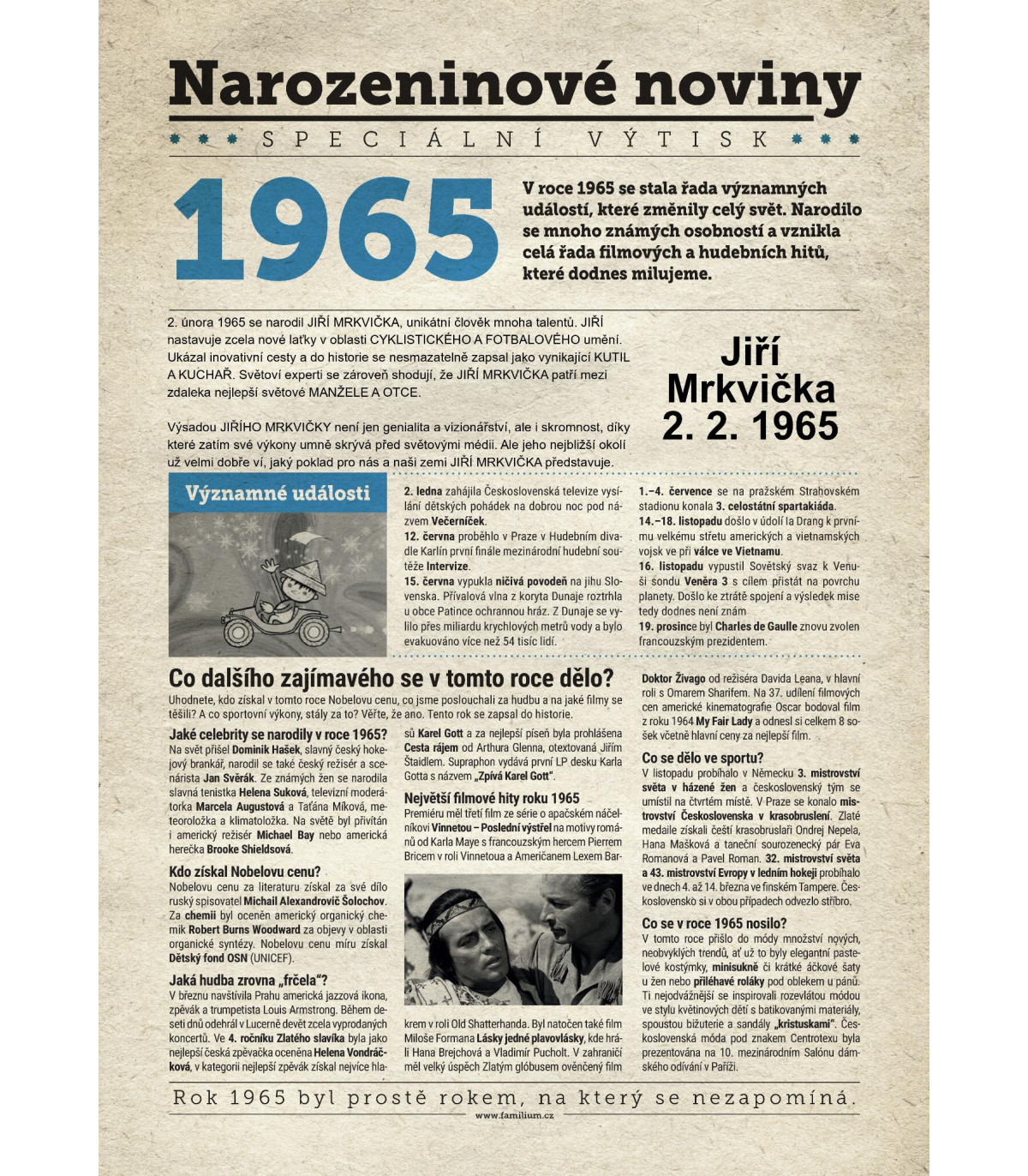 Narozeninové noviny 1965| Originální dárky s věnováním