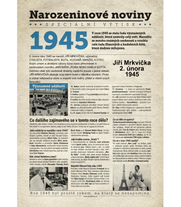 Narozeninové noviny 1945| Originální dárky s věnováním